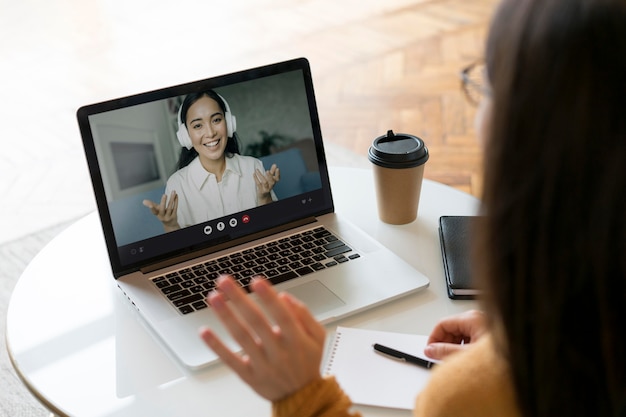 Woman having a business meeting online