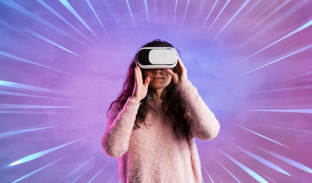 Woman having fun with virtual reality headset