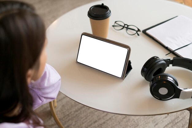 Woman having a video call at home