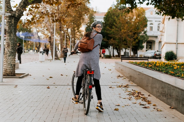 Woman and her bike long shot