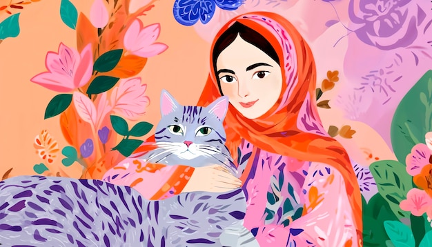 Free photo woman holding  cat wallpaper