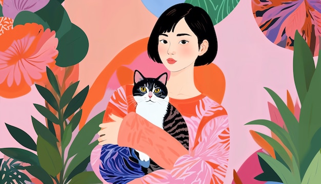 Free photo woman holding  cat wallpaper