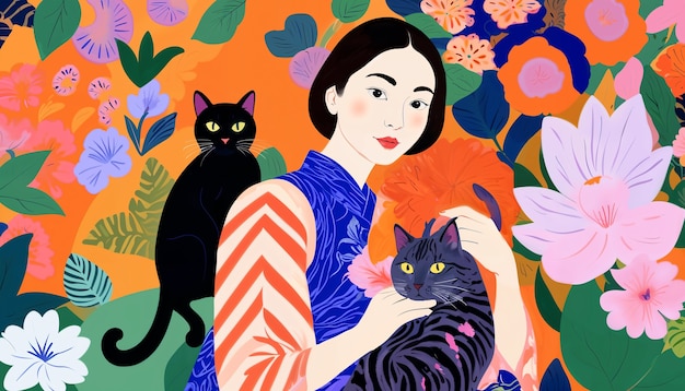 Woman holding  cat wallpaper