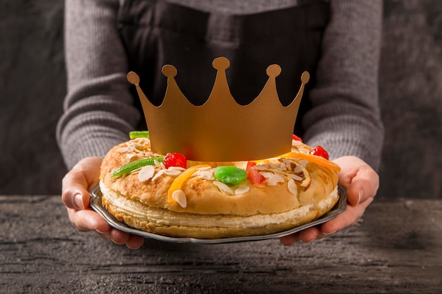 Woman holding dessert happy epiphany