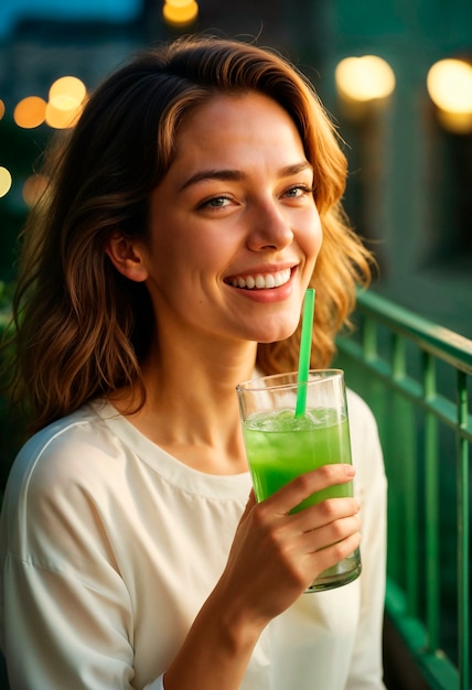 Free photo woman holding green smoothie