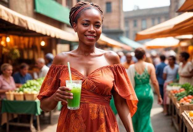 Woman holding green smoothie