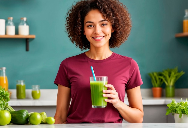 Woman holding green smoothie