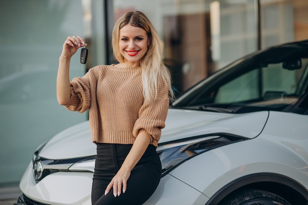 Woman holding keys from her new car