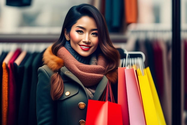 A woman holding shopping bags in a store