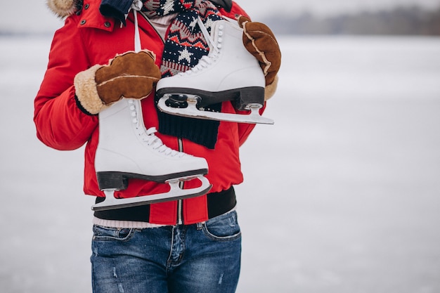 Free Photo woman ice skating at the lake