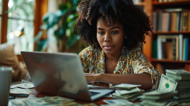 Woman interacting with money