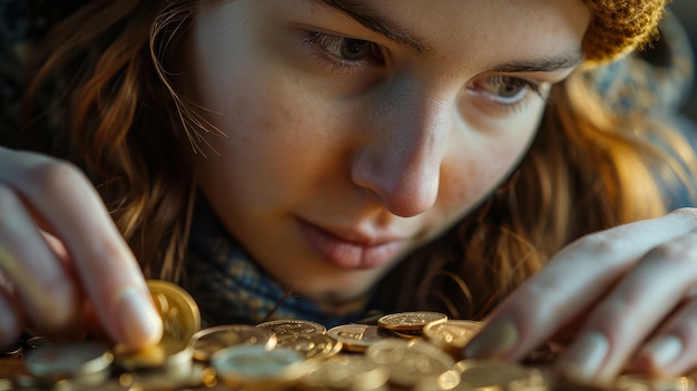 Free Photo woman interacting with money