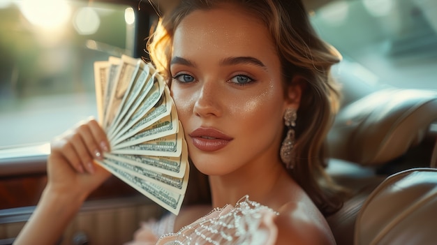 Free Photo woman interacting with money