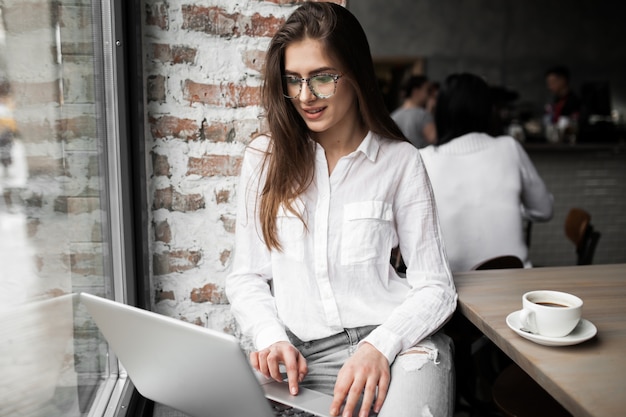 woman internet using business working