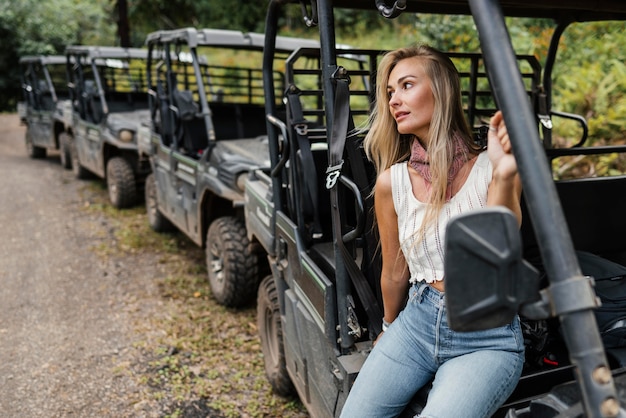 Woman in jeep car in hawaii