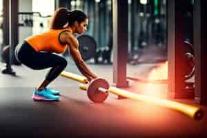 Free photo a woman lifting weights in a gym