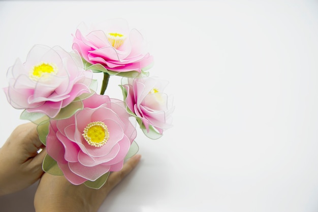 Woman making beautiful nylon flower