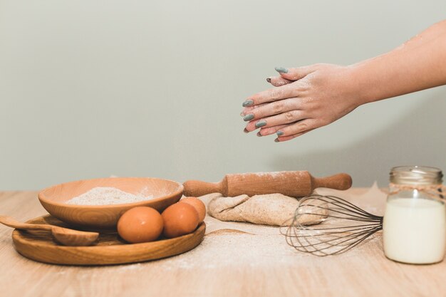 Woman making fresh bread dough