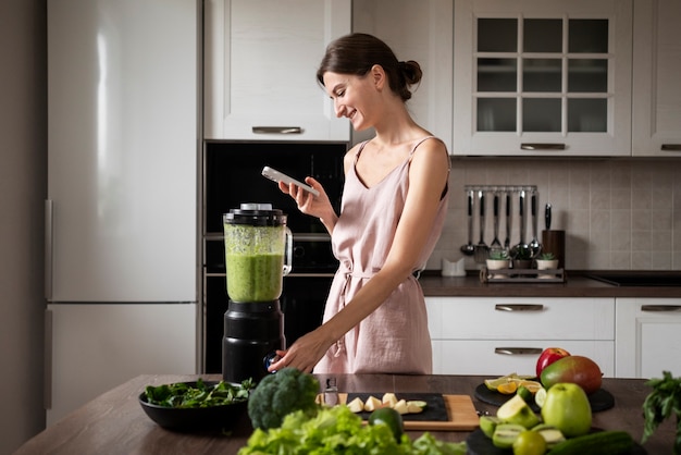 Free photo woman making her juice recipe