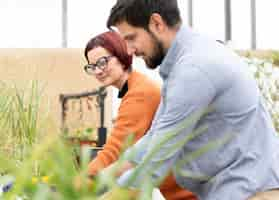 Free photo woman and man growing plants