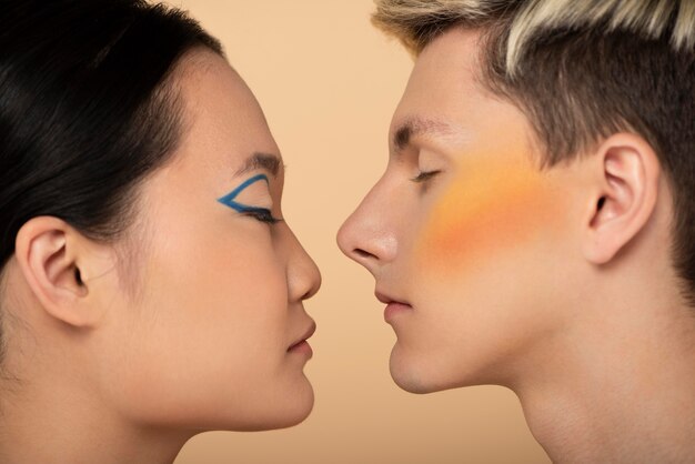 Woman and man wearing make-up