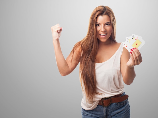 Free photo woman playing play rich white