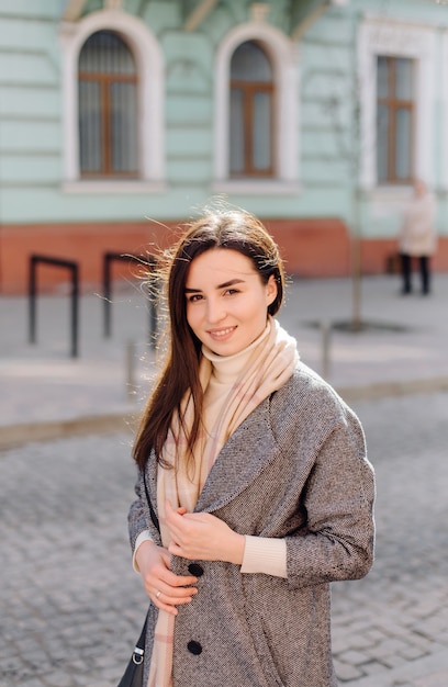 Free Photo woman portrait walking in the street