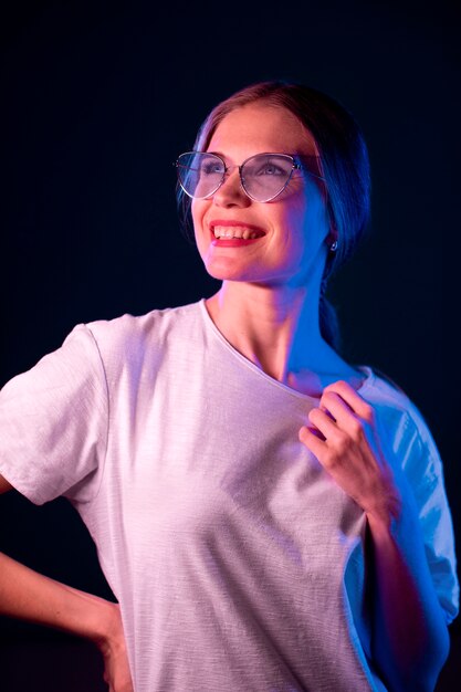 Woman portrait with blue lights visual effects