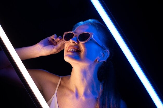 Woman portrait with blue lights visual effects