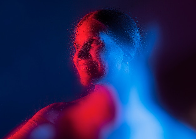 Woman portrait with blue lights visual effects