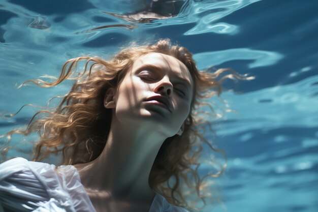 Woman posing underwater