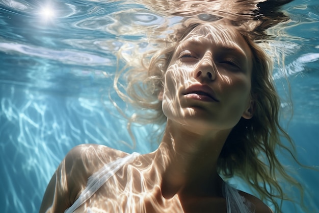 Woman posing underwater