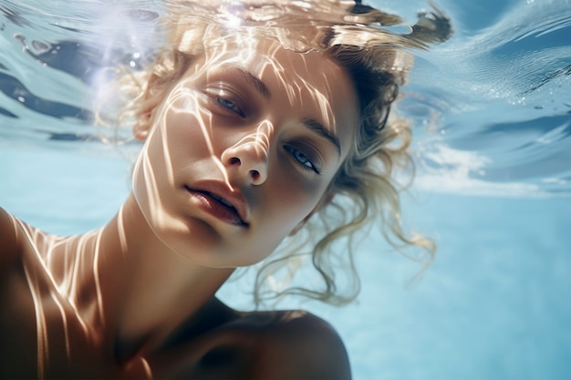 Woman posing underwater