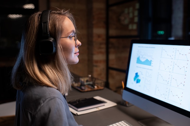 Woman reading on the monitor