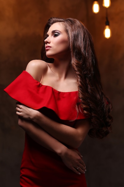 Woman in red dress