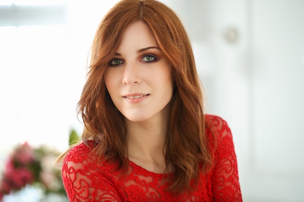 Woman in red dress