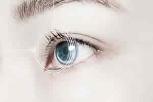 Free photo woman’s eye with smart contact lens