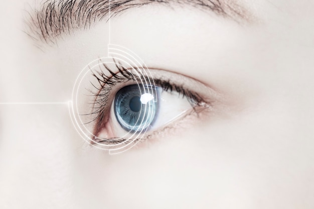 Free Photo woman&rsquo;s eye with smart contact lens