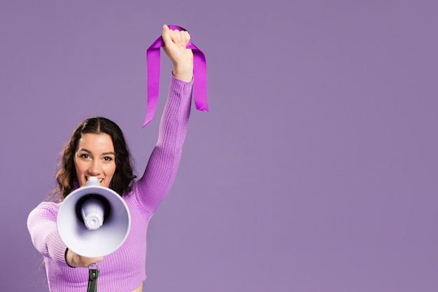 Free Photo woman screaming in megaphone and copy space