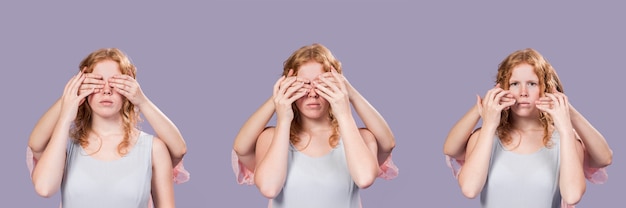 Woman in sequence of poses in front view