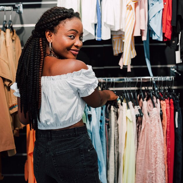 Woman at shopping looking at camera