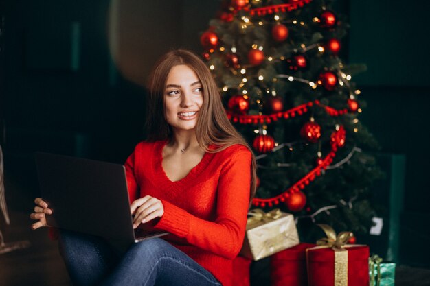 Woman shopping online on Christmas sales