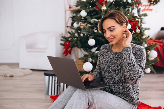 Woman shopping online on christmas