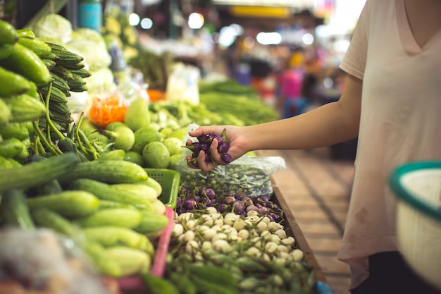 woman shopping organic vegetables and fruits