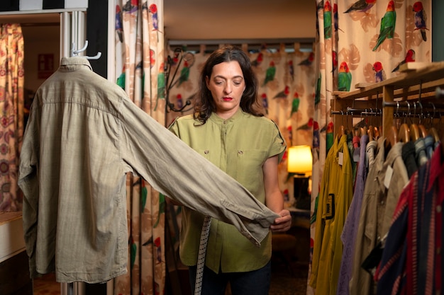 Woman shopping in thrift store