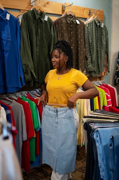 Woman shopping in thrift store