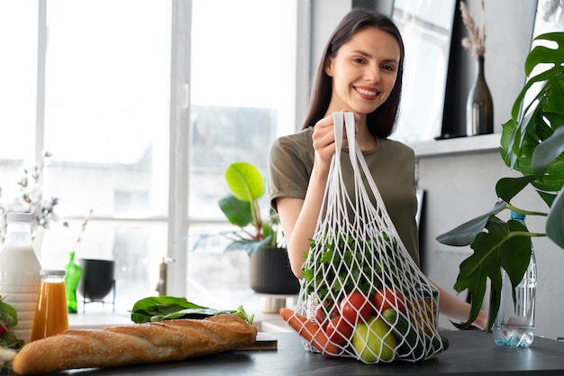 Woman shopping with fabric tote bag