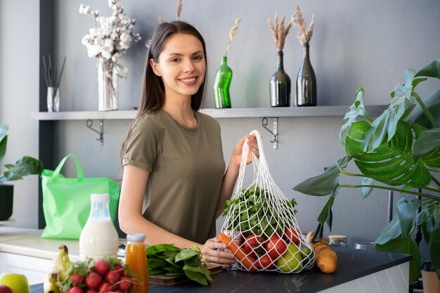 Woman shopping with fabric tote bag