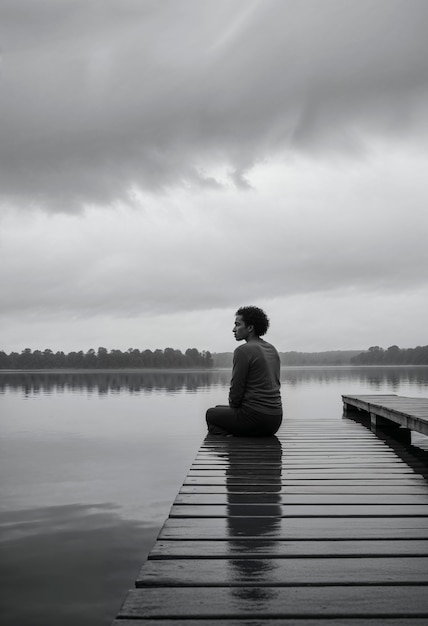 Free Photo woman showing sadness in lonely place