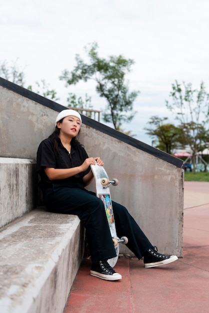 Woman in skate park training